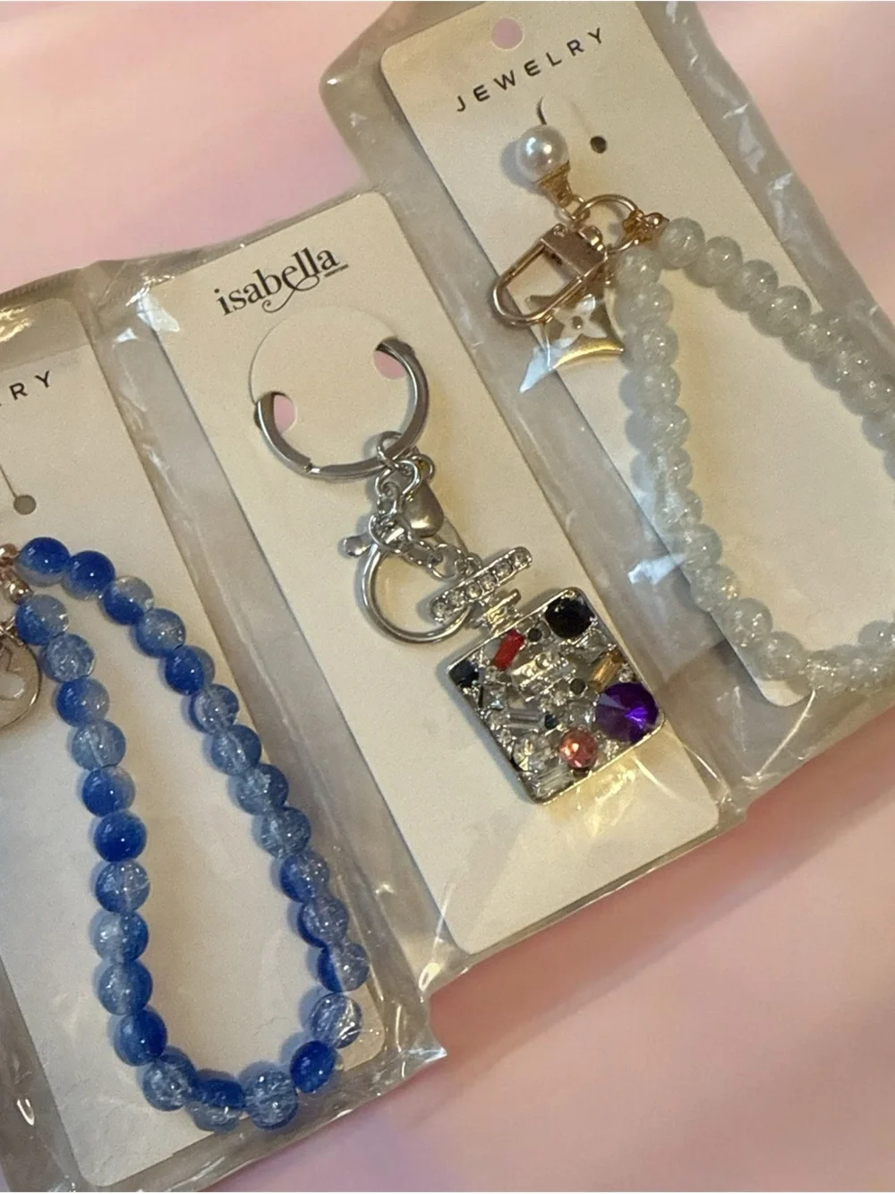 Plush Puppy Bag Charms mirrors with Beaded glass Keychains nwt